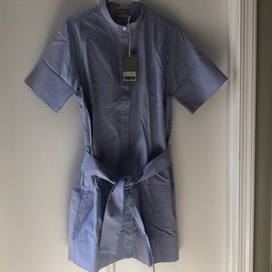 Everlane cotton collarless belted shirtdress